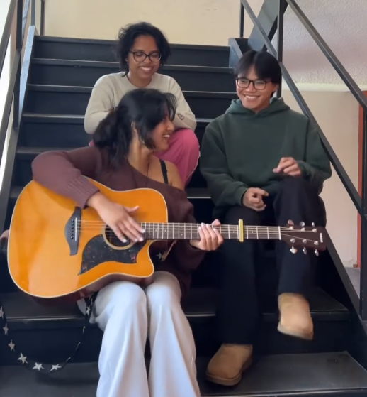 Playing guitar