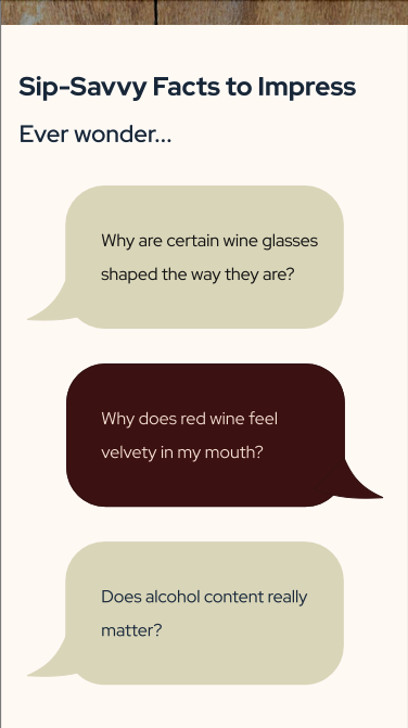 Facts section — warmer version with sage green and wine red